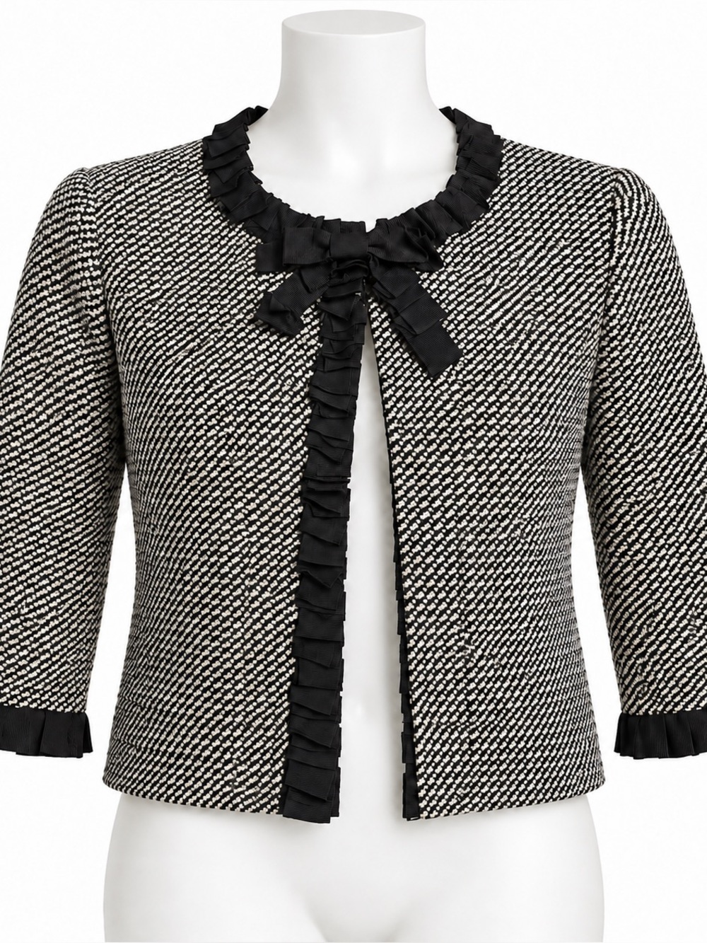 St. John Collection Black & White Knit Jacket with Ribbon Trim, Size 10